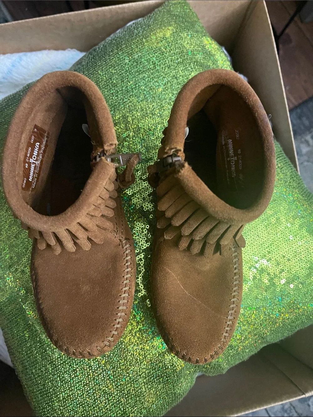 Minnetonka Kids Brown Suede Fringe Moccasins
